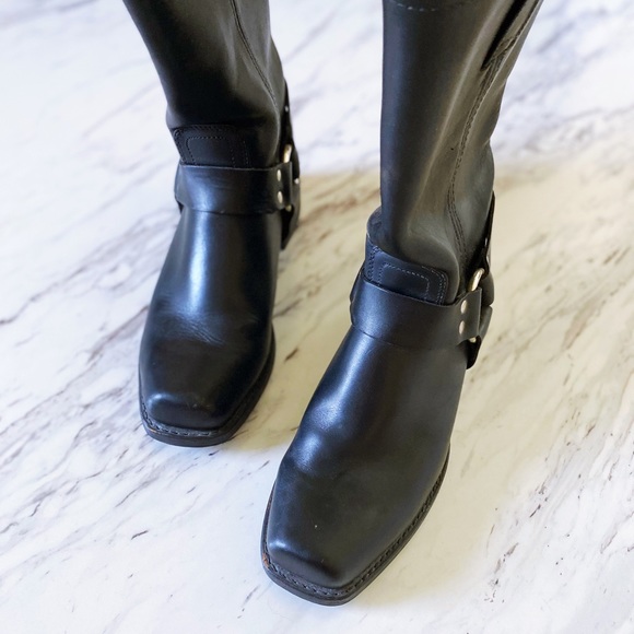 Frye Harness Black Leather Moto Boots - Picture 3 of 10